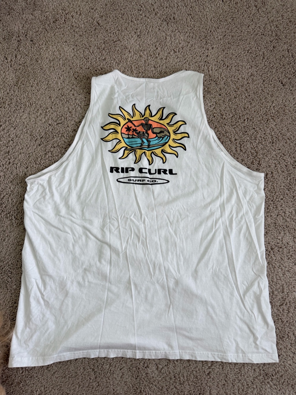 Rip Curl White Tank with Yellow Sun and Multicolor Surf Graphic